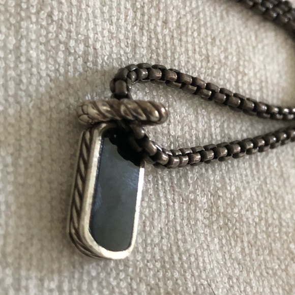 David Yurman Black Onyx Sterling Dog Tag Pendant/Sterling 14K Gold Necklace - Picture 5 of 13